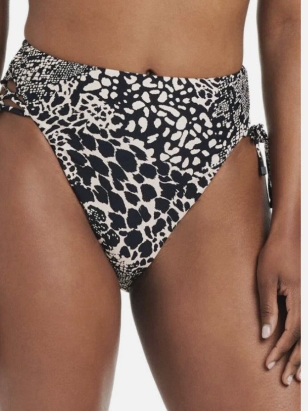 Bar III Women's Printed High-Waisted Lace-up Bottoms, Black, Small, MSRP $48
